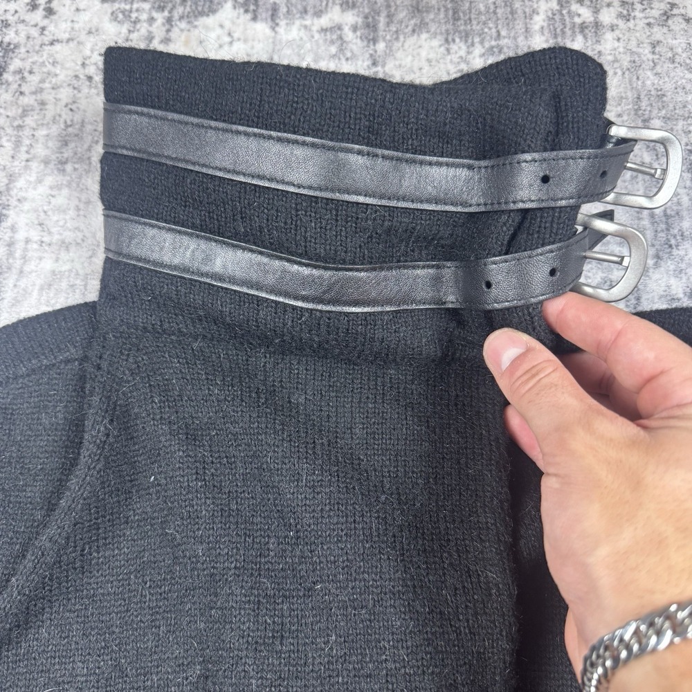 Skingraft Jonny Coto Sweater Coat Black Wool Sz M Leather Longline Cardigan - Picture 3 of 11